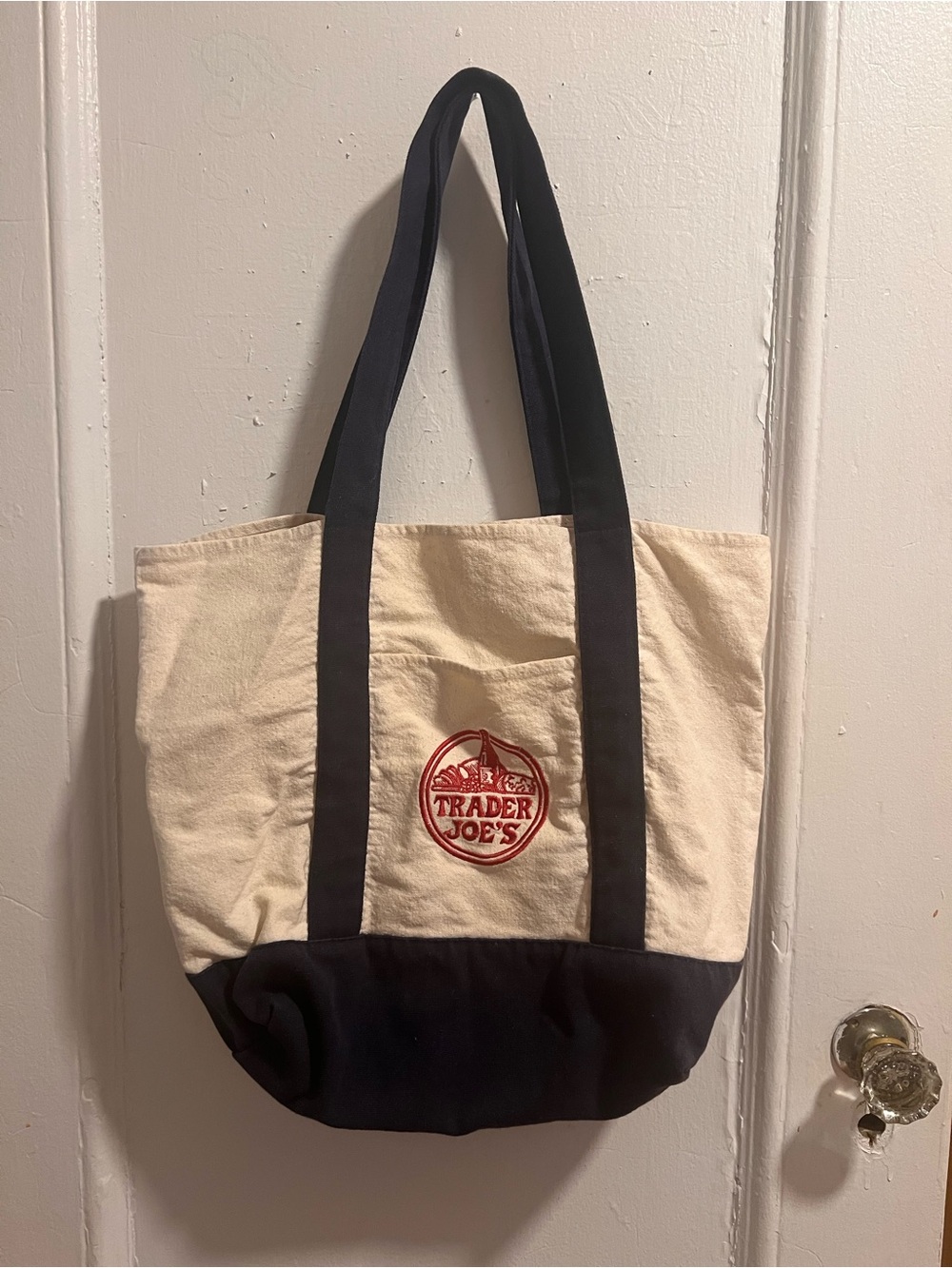 Trader Joe's Classic Cream and Black Canvas Tote